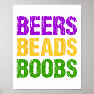 Funny Mardi Gras Beers Beads Breast T-Shirt Spaß N Poster