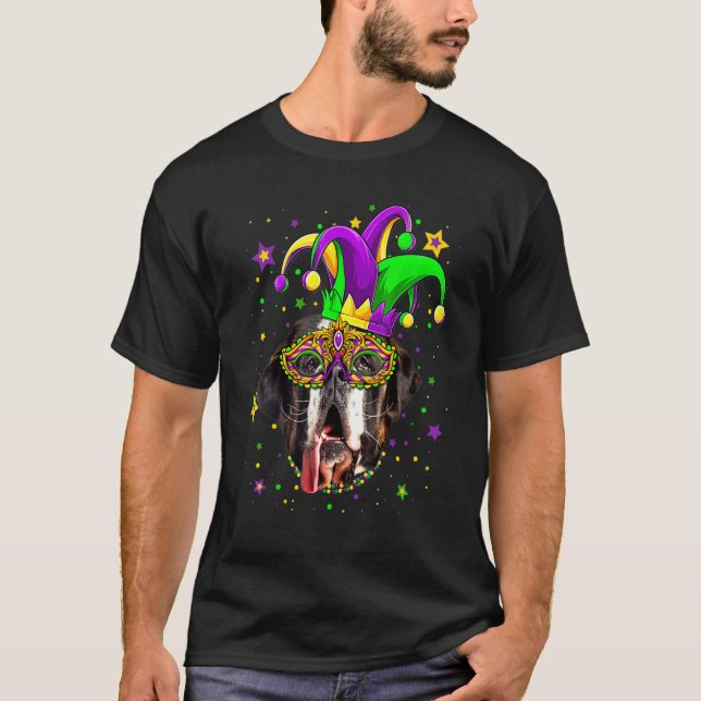 Funny Mardi Gras Bernard Dog Beads Mask Mardi Gras T-Shirt (Vorderseite)