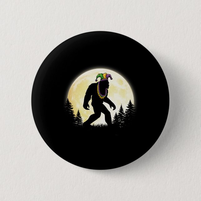 Funny Mardi Gras Bigfoot Kids Men Sasquatch Jester Button (Vorderseite)