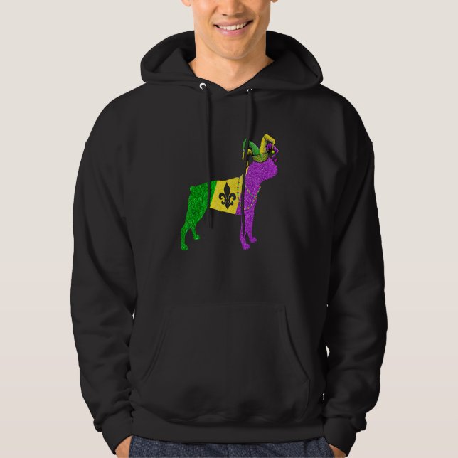 Funny Mardi Gras Boston Terrier Dog Mardi Gras Hat Hoodie (Vorderseite)