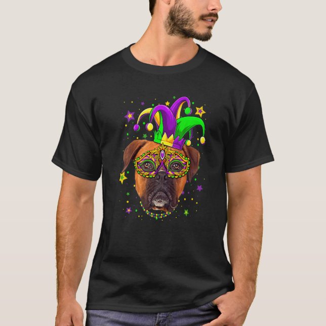 Funny Mardi Gras Boxer Dog Beads Mask Mardi Gras P T-Shirt (Vorderseite)