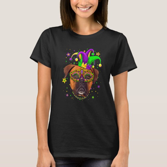 Funny Mardi Gras Boxer Dog Beads Mask Mardi Gras P T-Shirt (Vorderseite)