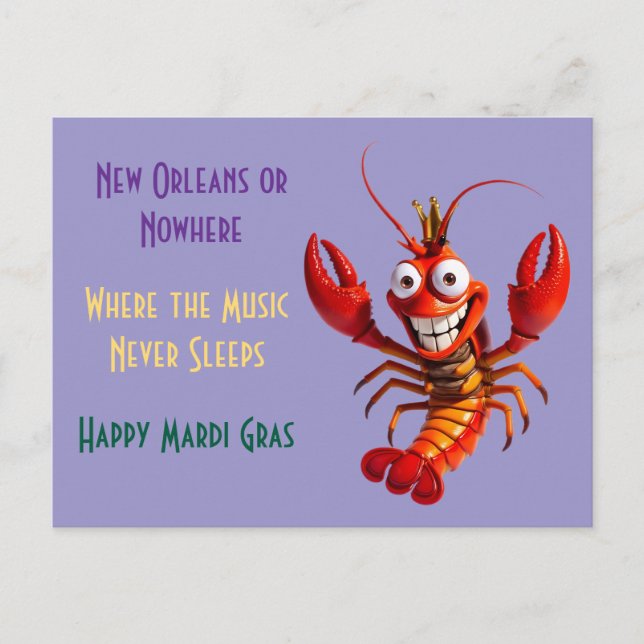 Funny Mardi Gras Crawfish - New Orleans or Nowhere Postkarte (Vorderseite)