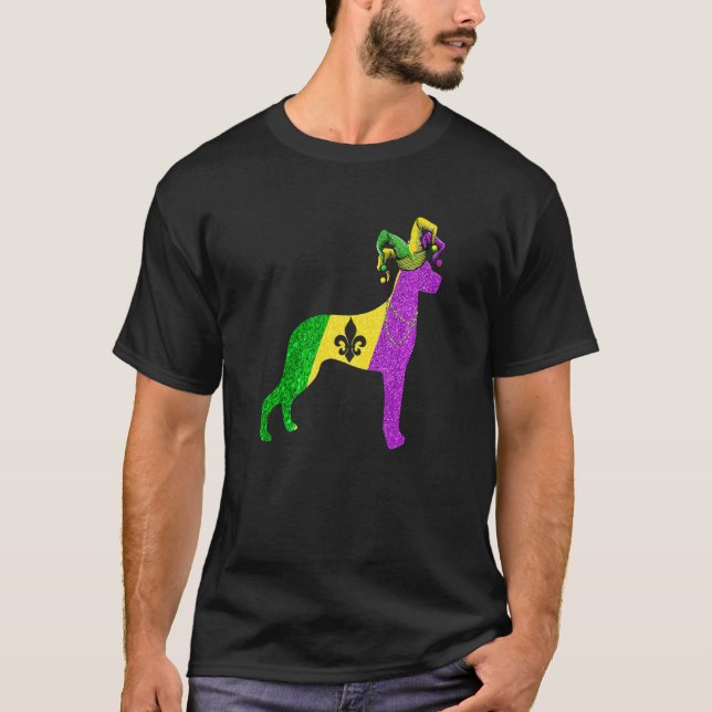Funny Mardi Gras Dane Dog Mardi Gras Hat Beads Pre T-Shirt (Vorderseite)