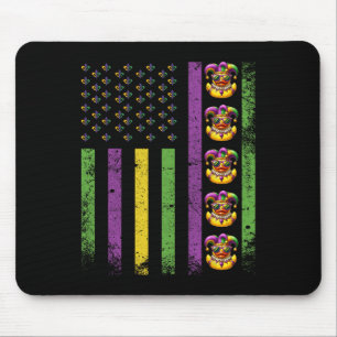 Funny Mardi Gras Ducks Usa Flag Beads Rubber Duck Mousepad
