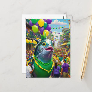 Funny Mardi Gras Fish Postkarte