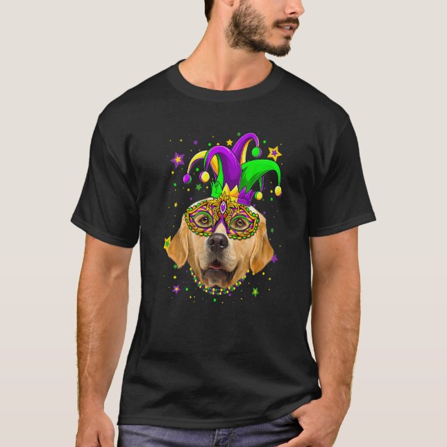 Funny Mardi Gras Golden Retriever Dog Beads Mask M T-Shirt (Vorderseite)