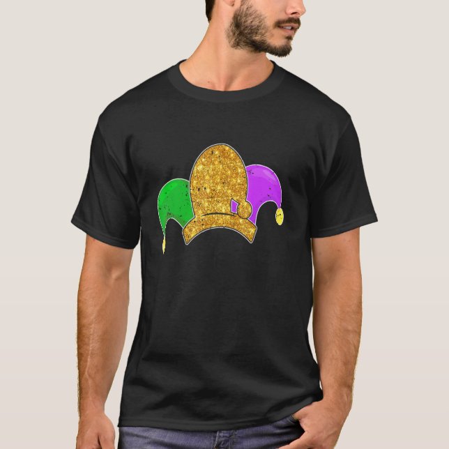 Funny Mardi Gras Jester Hat Clown Party Kostüm T-Shirt (Vorderseite)