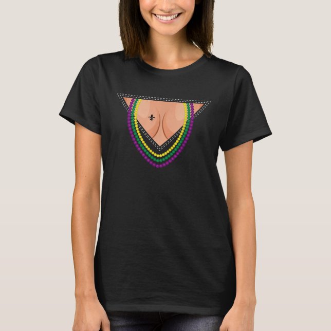 Funny Mardi Gras Kostüme Flash Cleavage für Frauen T-Shirt (Vorderseite)