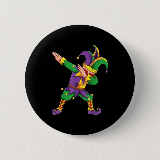 Funny Mardi Gras Outfit Dabbing Jester New Orleans Button (Vorderseite)