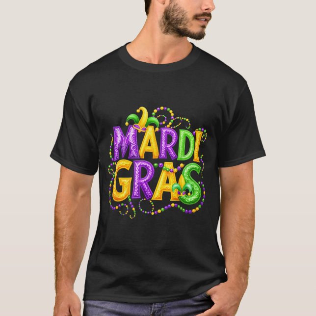 Funny Mardi Gras Parade Jester Hat Beads Men Women T-Shirt (Vorderseite)
