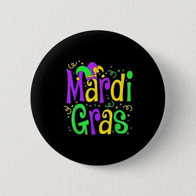 Funny Mardi Gras Parade Outfit Jester Hat Men Wome Button (Vorderseite)