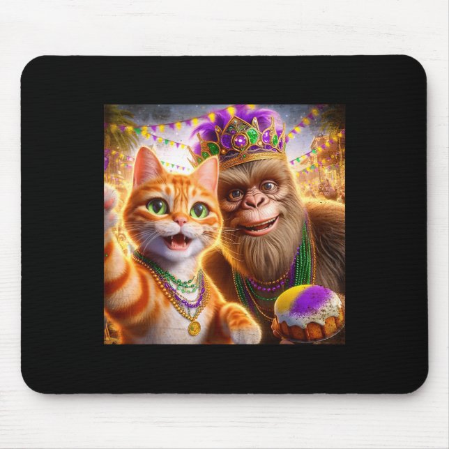 Funny Mardi Gras Selfie Cat Bigfoot Quote _1  Mousepad (Vorne)