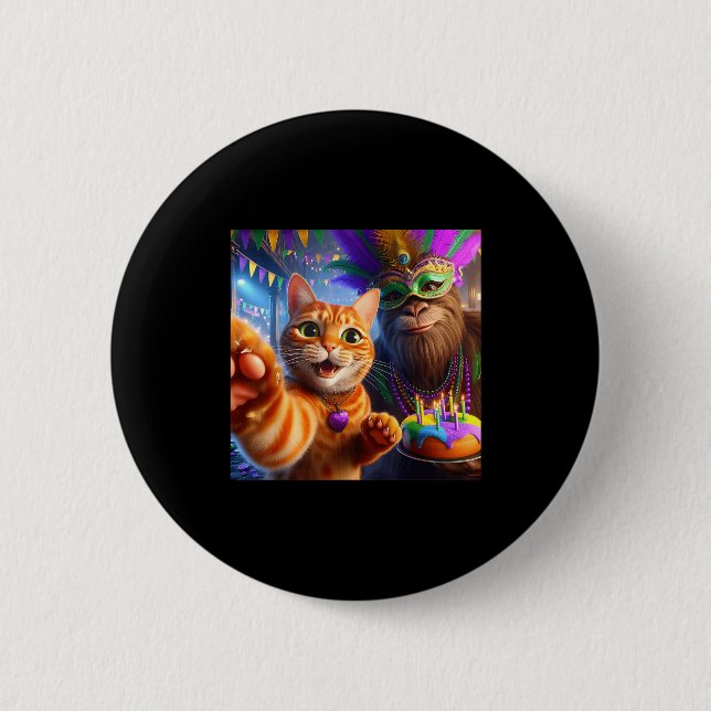 Funny Mardi Gras Selfie Cat Bigfoot Quote _2  Button (Vorderseite)