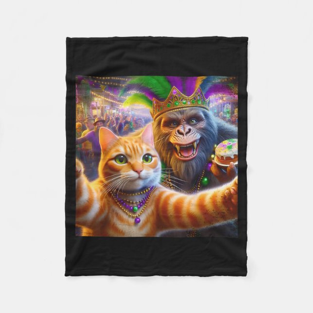 Funny Mardi Gras Selfie Cat Bigfoot Quote  Fleecedecke (Vorderseite)