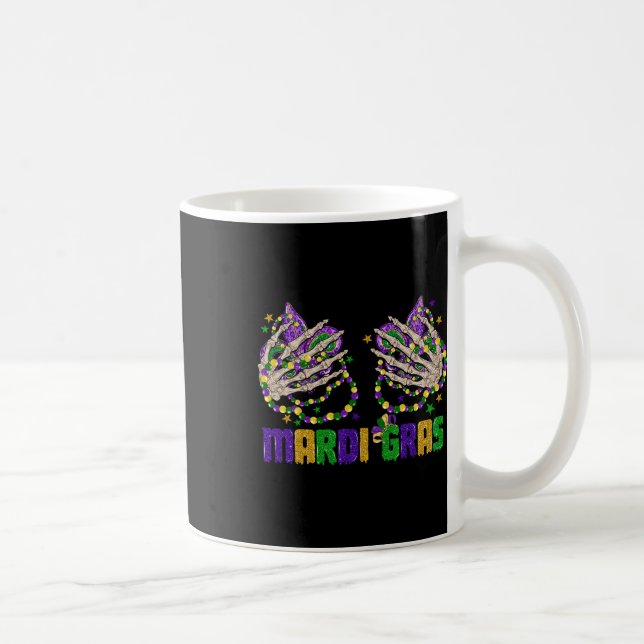 Funny Mardi Gras Skeleton Hände mit Perlen und Fal Kaffeetasse (Rechts)