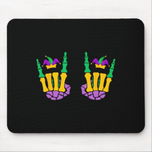 Funny Mardi Gras Skeleton Hands Rock On Devil Horn Mousepad