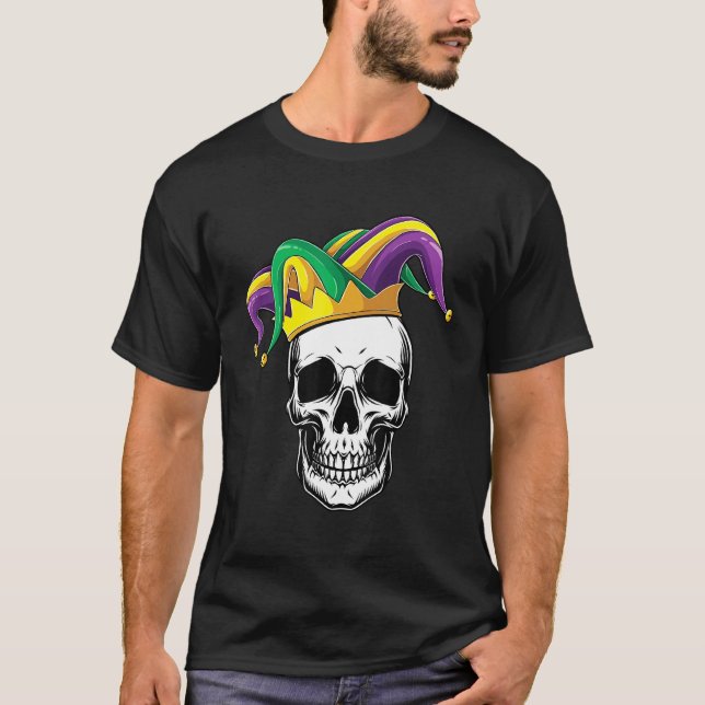 Funny Mardi Gras Skull Jester Hat Parade Costume M T-Shirt (Vorderseite)