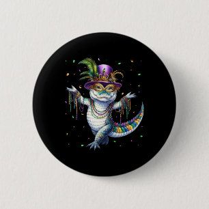 Funny Mardigator Mardi Gras Alligator Tanzkarn Button