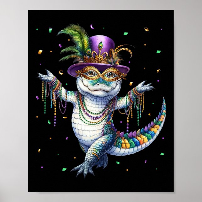 Funny Mardigator Mardi Gras Alligator Tanzkarn Poster (Vorne)