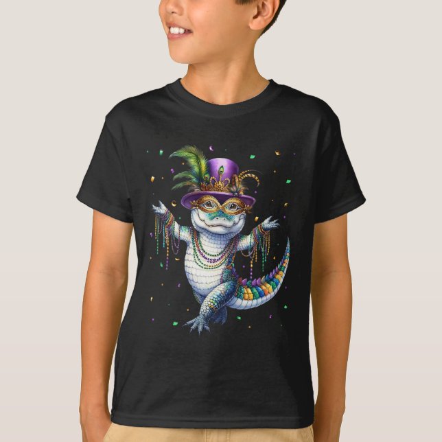 Funny Mardigator Mardi Gras Alligator Tanzkarn T-Shirt (Vorderseite)
