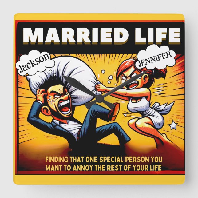 Funny Marriage Anniversary Anpassbares Geschenk Quadratische Wanduhr (Vorderseite)