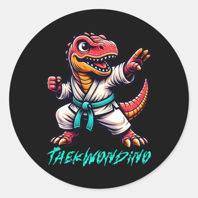 Funny Martial Arts Karate Taekwondo Dino Animal Cu Runder Aufkleber (Vorderseite)