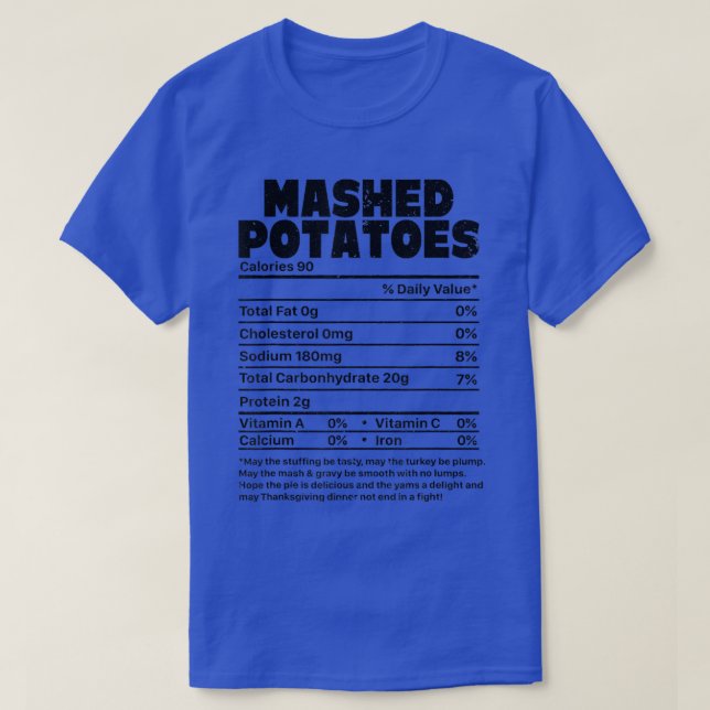 Funny Mashed Potatoes Nutrition Facts Family Thank T-Shirt (Design vorne)