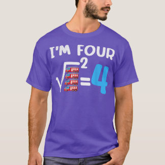 Funny Math Fire Truck 4th Birthday Boy 4 Years Old T-Shirt