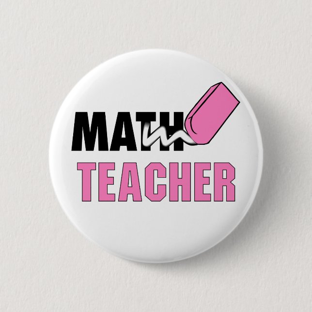 Funny Math Teacher Pink Eraser Button (Vorderseite)