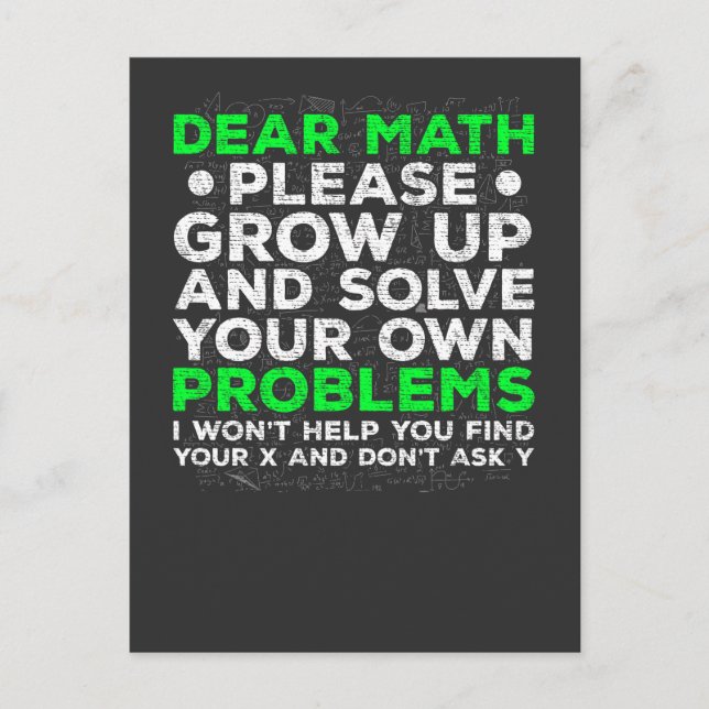 Funny Mathe Problems School Mathematics Kämpfe Postkarte (Vorderseite)