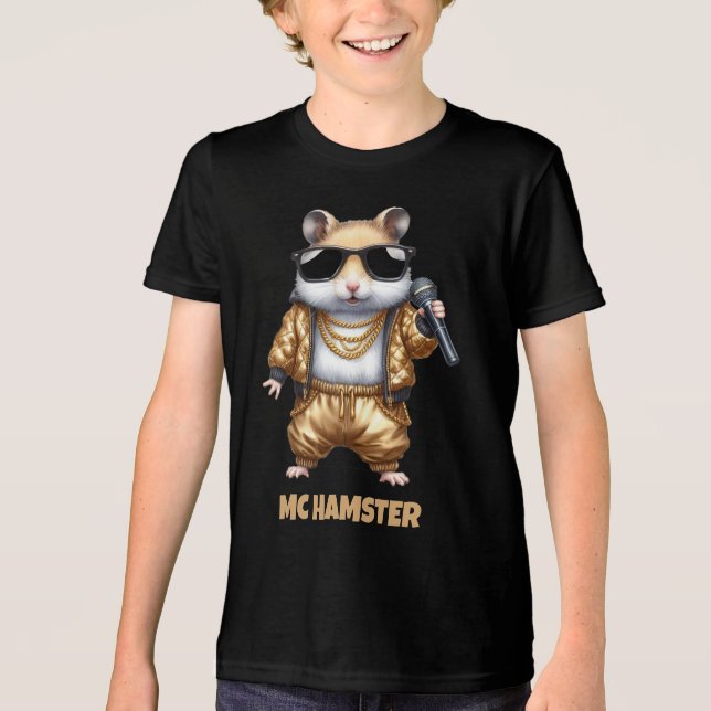Funny MC Hamster Rapper mit Golden Baggy Pants Tri-Blend Shirt (Vorderseite)