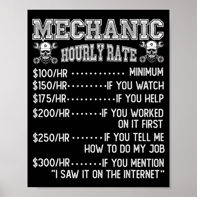 Funny Mechanic Hourly Rate Joke Design  Poster (Vorne)