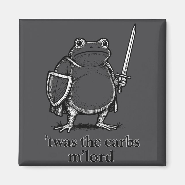 Funny Medieval Frog Meme Carbs Knight M'lord Quote Magnet (Vorne)