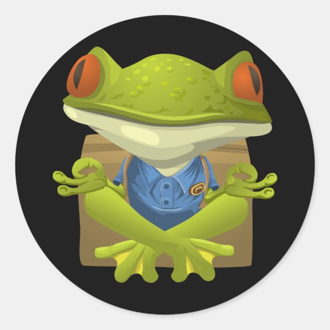 Funny Meditating Frog Cartoon Runder Aufkleber (Vorderseite)