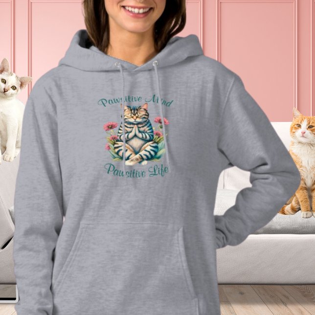 Funny Meditation Cat Inspiration Positives Zitat Hoodie (Positive Mind Positive Life Funny Inspirational Quote Cat Pun Hoodie )