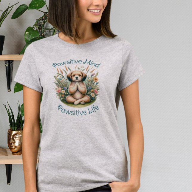 Funny Meditation Hund Inspiration positive Zitat T-Shirt (Cute Funny Meditating Dog Positivity Quote Dog Pun T- Shirt Watercolor Floral Zen Garden)