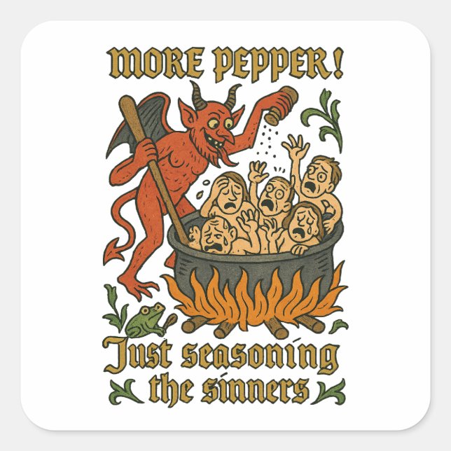 Funny Medival Meme Devil Cartoon Halloween Quadratischer Aufkleber (Vorderseite)