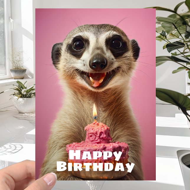 Funny Meerkat mit Candle Cake - Happy Birthday Karte (Von Creator hochgeladen)