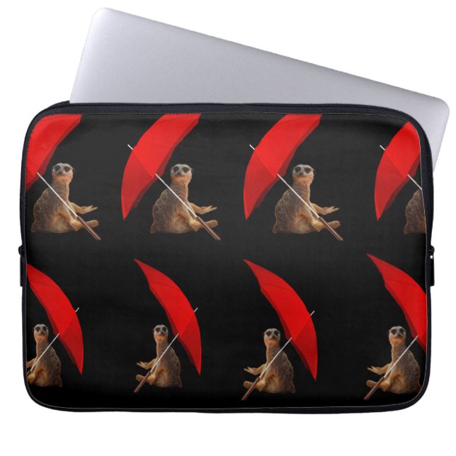Funny Meerkat sitzend unter dem Regenschirm, Laptopschutzhülle (Vorderseite)