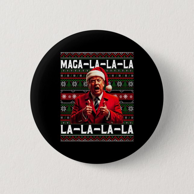 Funny Mega-la-la-Trump Weihnachtsmannmütze Ugly We Button (Vorderseite)