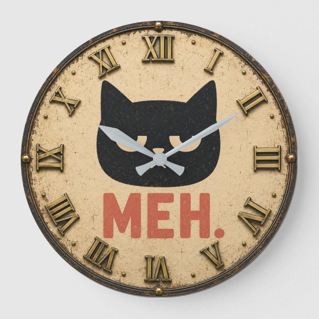 Funny Meh Cat Große Wanduhr (Vorderseite)