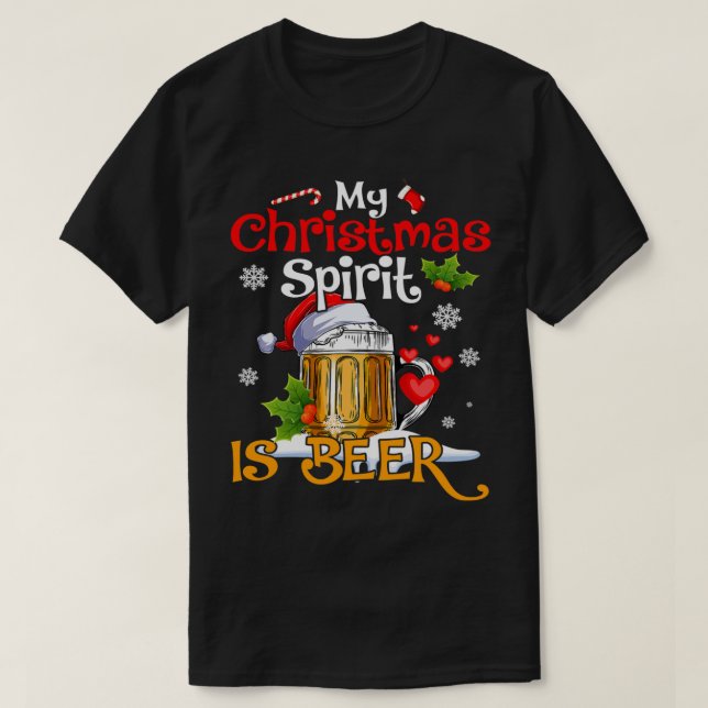 Funny mein Weihnachtsgeist ist Bierliebhaber Geträ T-Shirt (Design vorne)