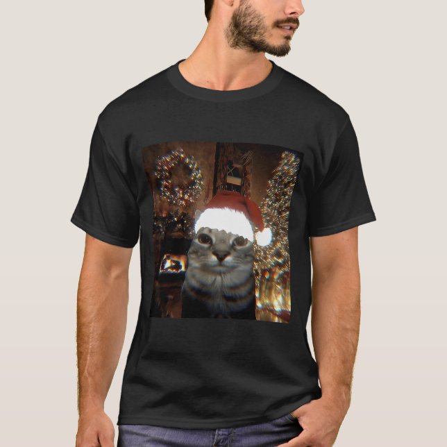 Funny Meme Cat Taking A Selfie Christmas Xmas Ligh T-Shirt (Vorderseite)