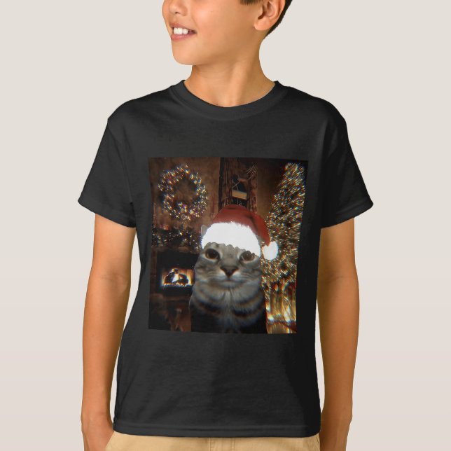 Funny Meme Cat Taking A Selfie Christmas Xmas Ligh T-Shirt (Vorderseite)