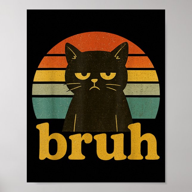 Funny Meme Saying Bruh Retro Cat  Poster (Vorne)