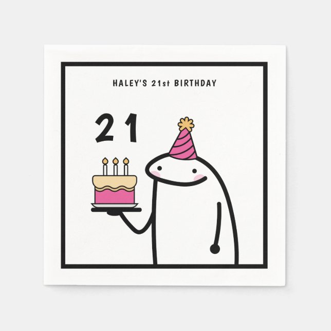 Funny Meme Simple Black & White 21. Geburtstag Serviette (Vorderseite)