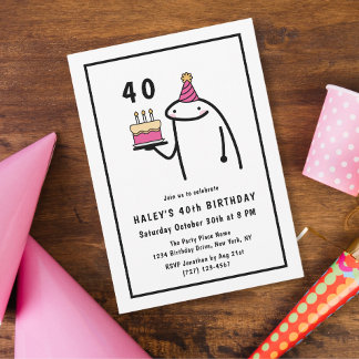Funny Meme Simple Black & White 40. Geburtstag Einladung