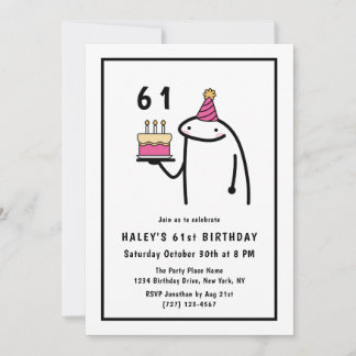 Funny Meme Simple Black & White 61. Geburtstag Einladung