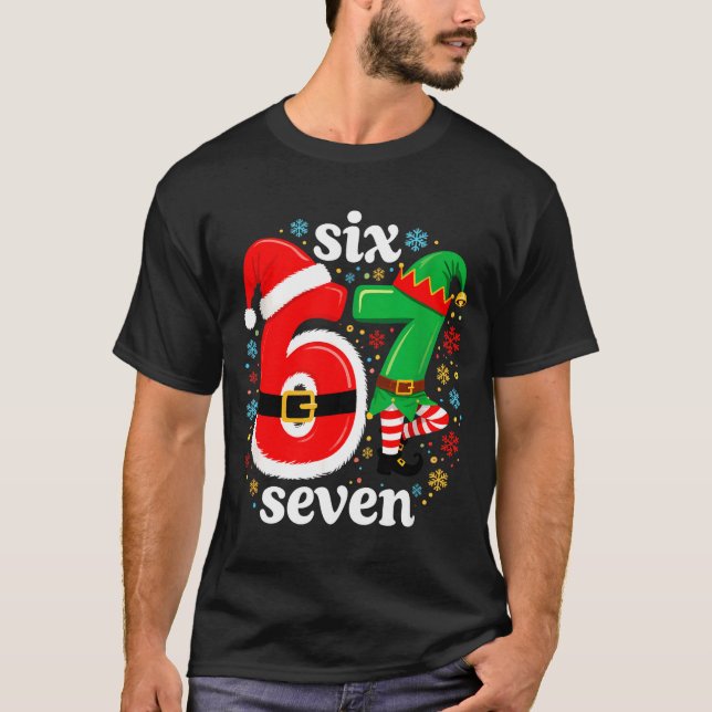 Funny Meme Six Seven 67 Elf 6 7 Santa Christmas Pa T-Shirt (Vorderseite)